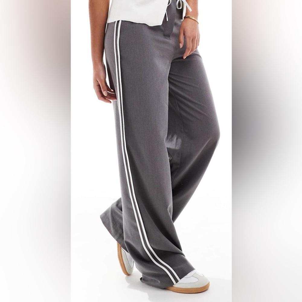 ASOS Gray Wide-Leg Trousers with White Stripes